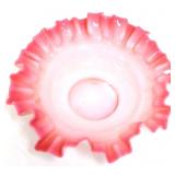 Victorian 6in milk glass brides bowl w/ pink edge