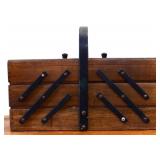Vintage wood fold out sewing stand w/ contents