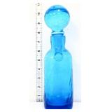 Vntg Rainbow blue crackle decanter, ball stopper