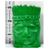 Green slag Native American chief toothpick holder