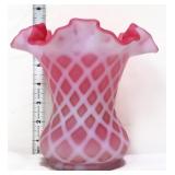 Fenton cranberry satin opalescentt lattice vase