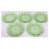 5 vntg green depression cherry blossom 7in plates
