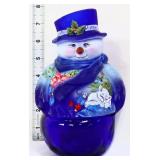 Fenton cobalt Christmas snowman fairy lamp
