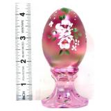 Fenton pink iridescent egg w/ white flowers