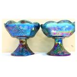 Pair vIntage blue carnival candle holders