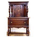 Vntg Jacobean oak blind china cabinet