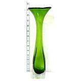 Asenda green 13in art glass vase w/ clear base