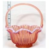 Fenton pink opalescent scallop rib basket