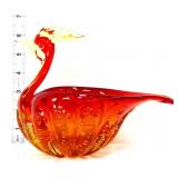 Amberina art glass duck bowl