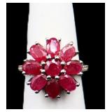 Sterling genuine ruby flower ring