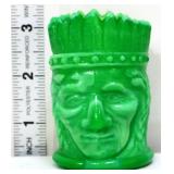 Green slag Native American chief toothpick holder