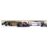 Lot of 7 toy race cars and semi trucks