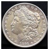 1891 Morgan silver dollar