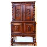 1920s Jacobean oak blind china cabinet see pics