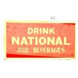 Vtg metal 12x6.75 Drink National sign w rice paper