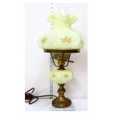 Fenton custard lamp w/ white flowers