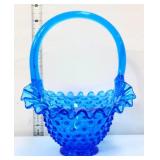 Fenton blue hobnail basket