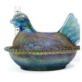 Vintage blue carnival hen on nest