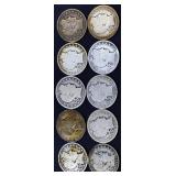 Lot of 10 barber half dollars