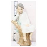 Lladro Thinker Boy sitting on stump figure