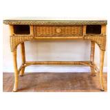 Wicker 1 drawer desk w/ glass top