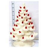 Ceramic Christmas tree, red lights, some missing