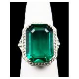 Sterling emerald cut emerald ring, lab created