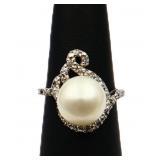 Sterling pearl dinner ring, lab created