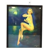 Framed 11.75x14.5 pinup girl art