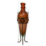 21in brown frosted vase in metal stand