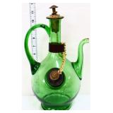 Vntg green glass decanter w/ ice bulb