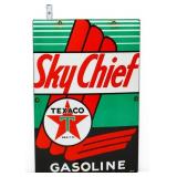 1947 porcelain 12x18 Sky Chief Gasoline pump plate