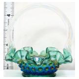 Fenton green carnival hobnail mini basket