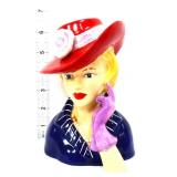 7in lady head vase in red hat
