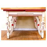 Vintage red/white enamel top table see pics