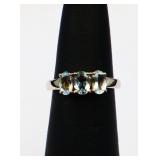 Sterling 3 stone blue topaz ring, lab created