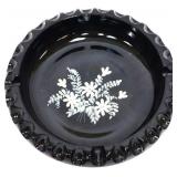 Fenton 6.5in black ashtray w/ white flowers