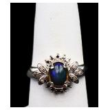 Sterling oval cut fire opal ring, lab created