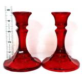 Pair 5in ruby red candleholders