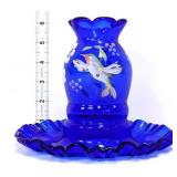 Fenton cobalt 1 piece hummingbird fairy lamp