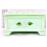 Fenton jade green dresser box w/ white flowers