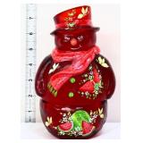 Fenton red snowman fairy lamp w/ watermelon