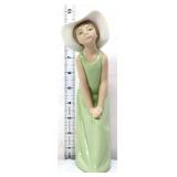Lladro Curious Girl w/ Hat in green dress figure