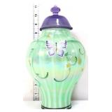 Fenton green opal ginger jar, lid as is
