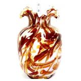 Vntg 10in brown/white art glass vase