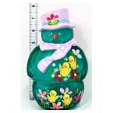 Fenton green Easter scene snowman fairy lamp