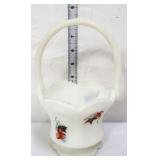 Fenton white satin basket w/ berries