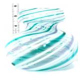Teal/white/clear art glass swirl vase