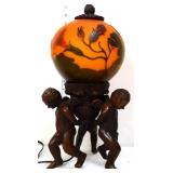 Bronze cherub lamp w/ cameo glass shade