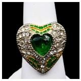 Sterling heart emerald ring, lab created